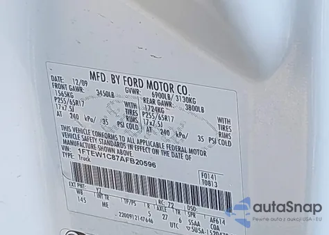 2010 Ford F-150 Fx2 Sport/Xl/Xlt from USA, damaged, VIN 1FTEW1C87AFB20596